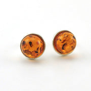 Sterling Silver Amber Round Stud Earrings