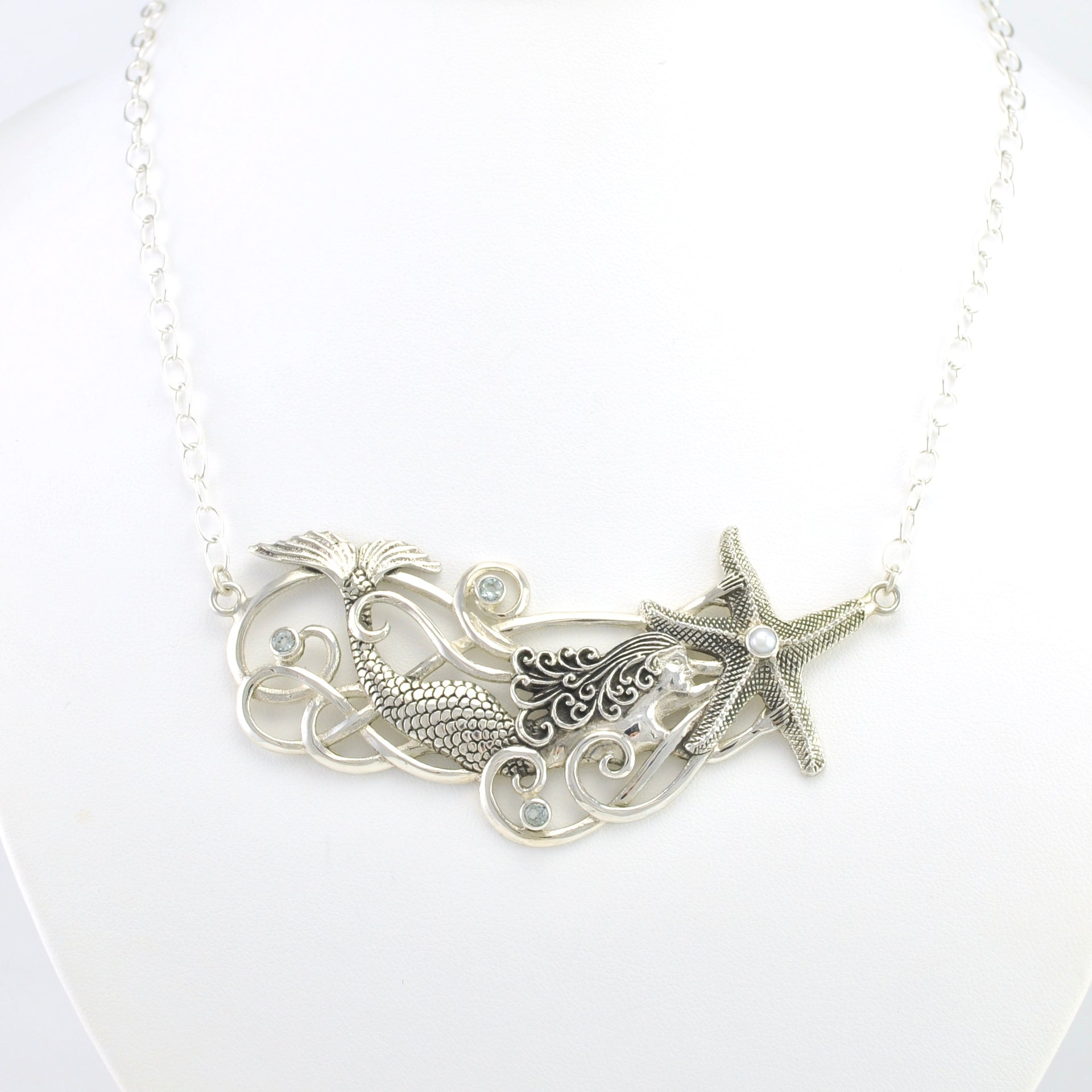 Alt View Sterling Silver Shooting Starfish Mermaid Necklace