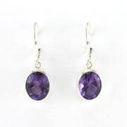 Alt View Sterling Silver Amethyst 9x11mm Oval Dangle Earrings