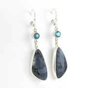 Side View Sterling Silver Pietersite with Topaz Dangle Earrings