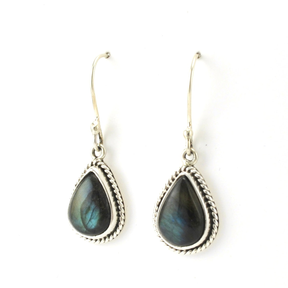 Side View Sterling Silver Labradorite Tear Dangle Earrings