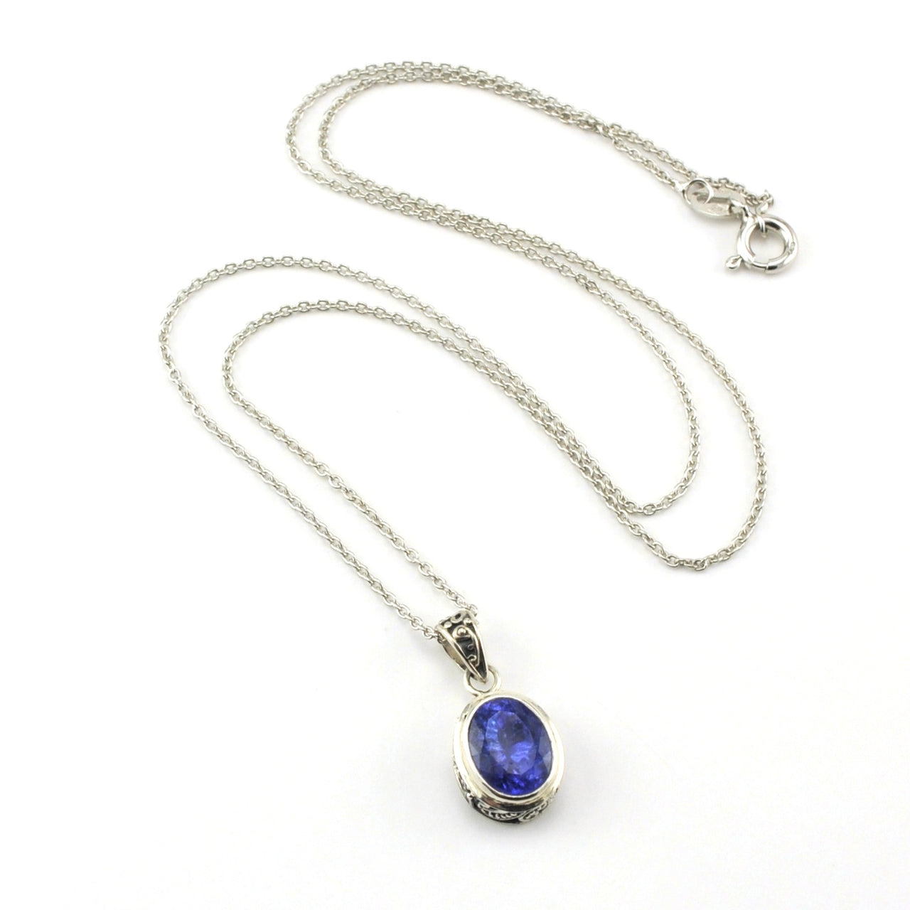 Sterling Silver Tanzanite 7x9mm Oval Bali Necklace