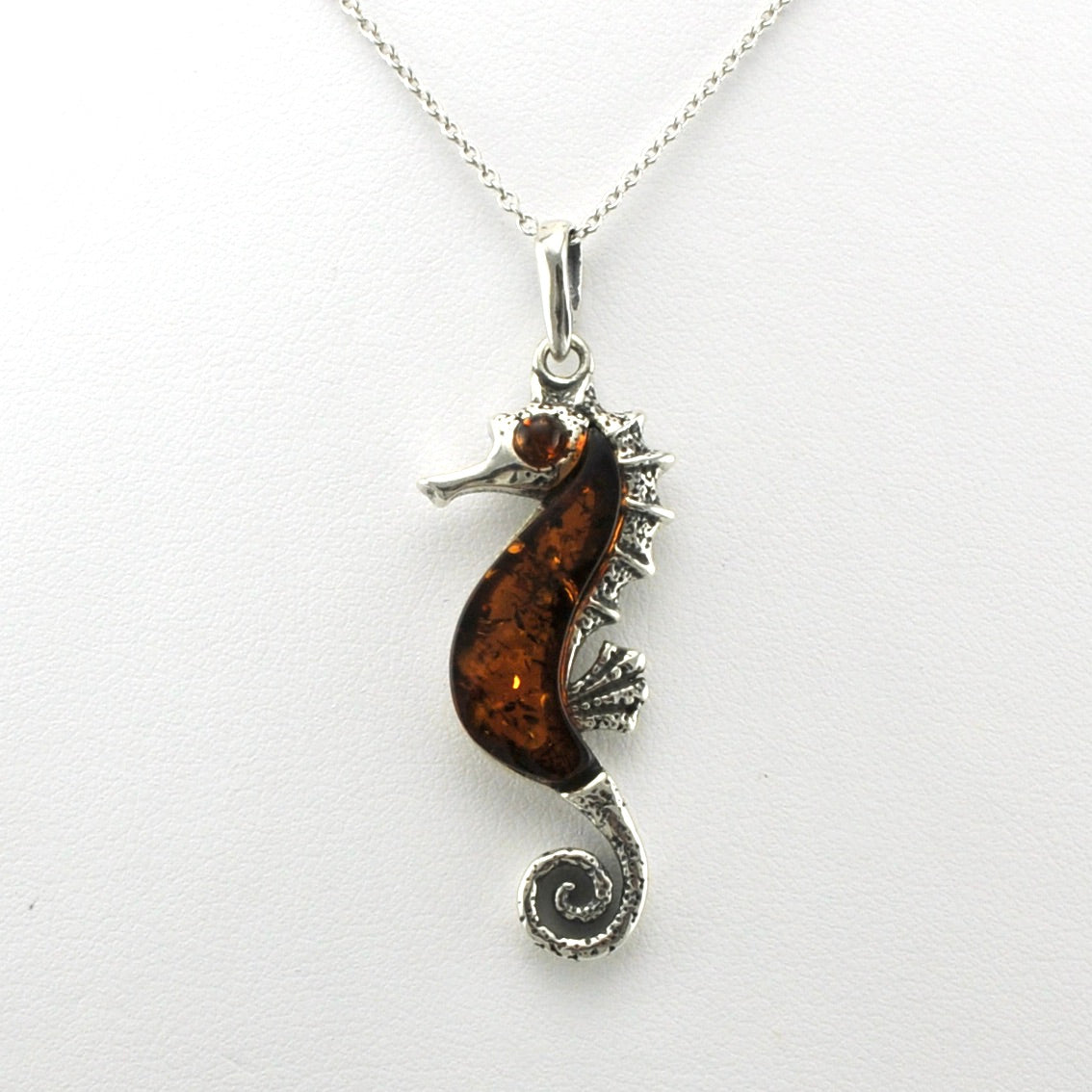Alt View Sterling Silver Amber Seahorse Necklace