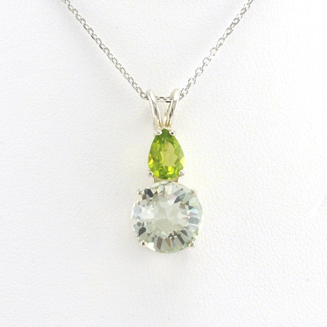 Alt View Sterling Silver Prasiolite with Peridot Necklace