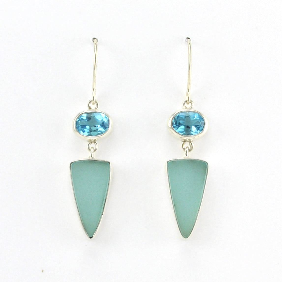 Sterling Silver Blue Topaz Aqua Sea Glass Dangle Earrings