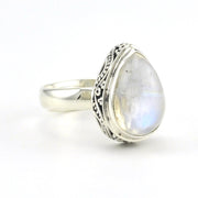 Side View Sterling Silver Moonstone 9x13mm Tear Bali Ring