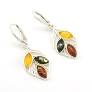 Sterling Silver Multi Amber Leaf Dangle Earrings