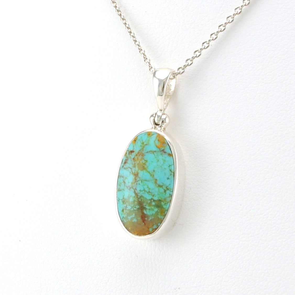 Side View Sterling Silver Turquoise Oval 4ct Necklace