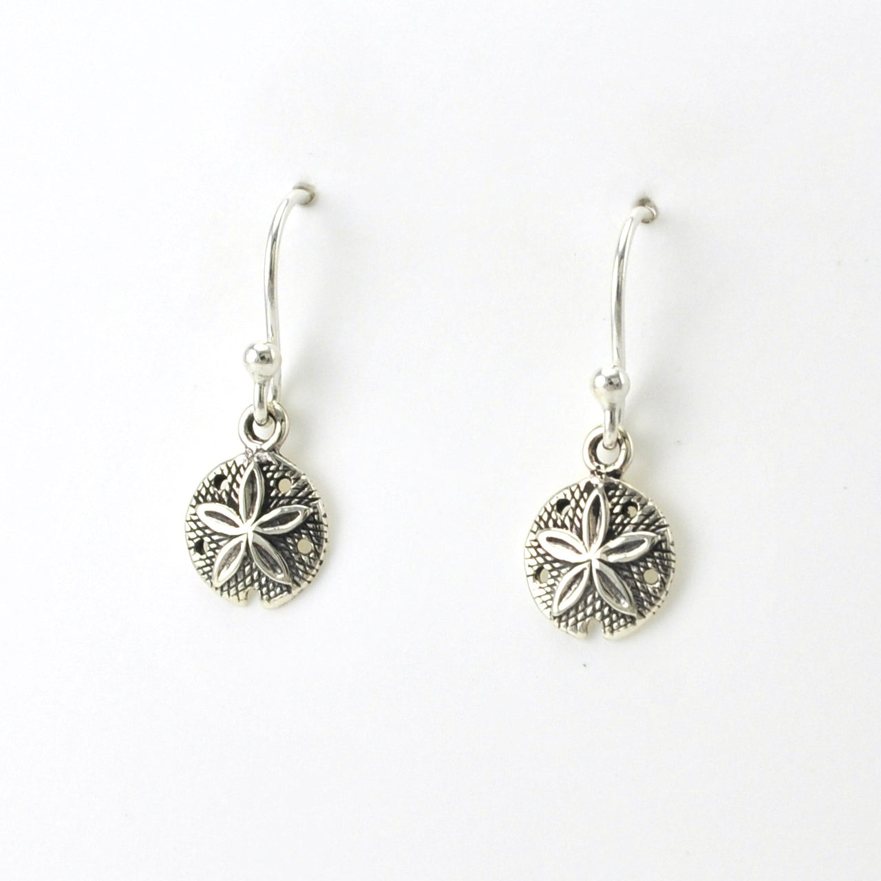 Side View Sterling Silver Sand Dollar Small Dangle Earrings