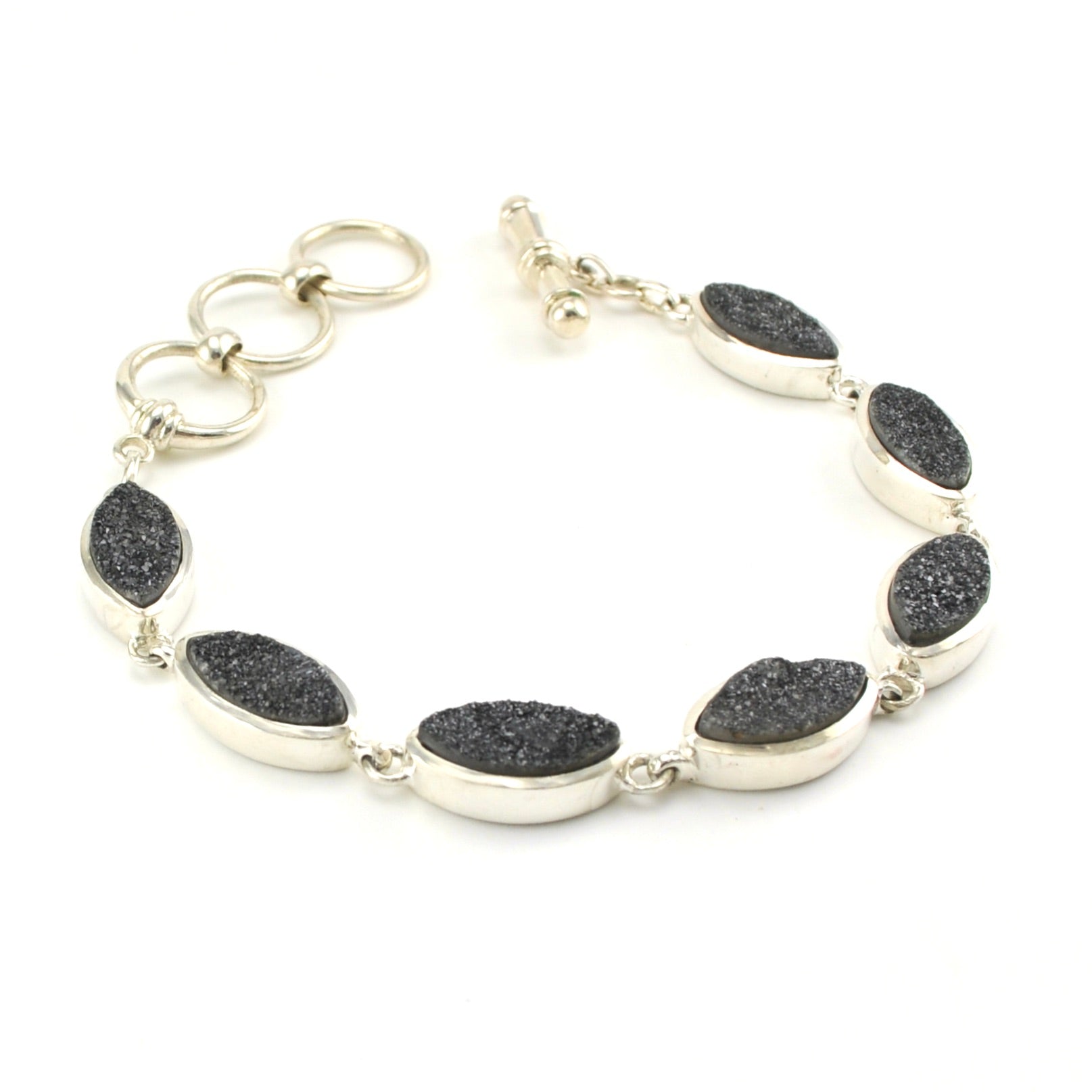 Alt View Sterling Silver Charcoal Druzy Agate Marquise Toggle Bracelet