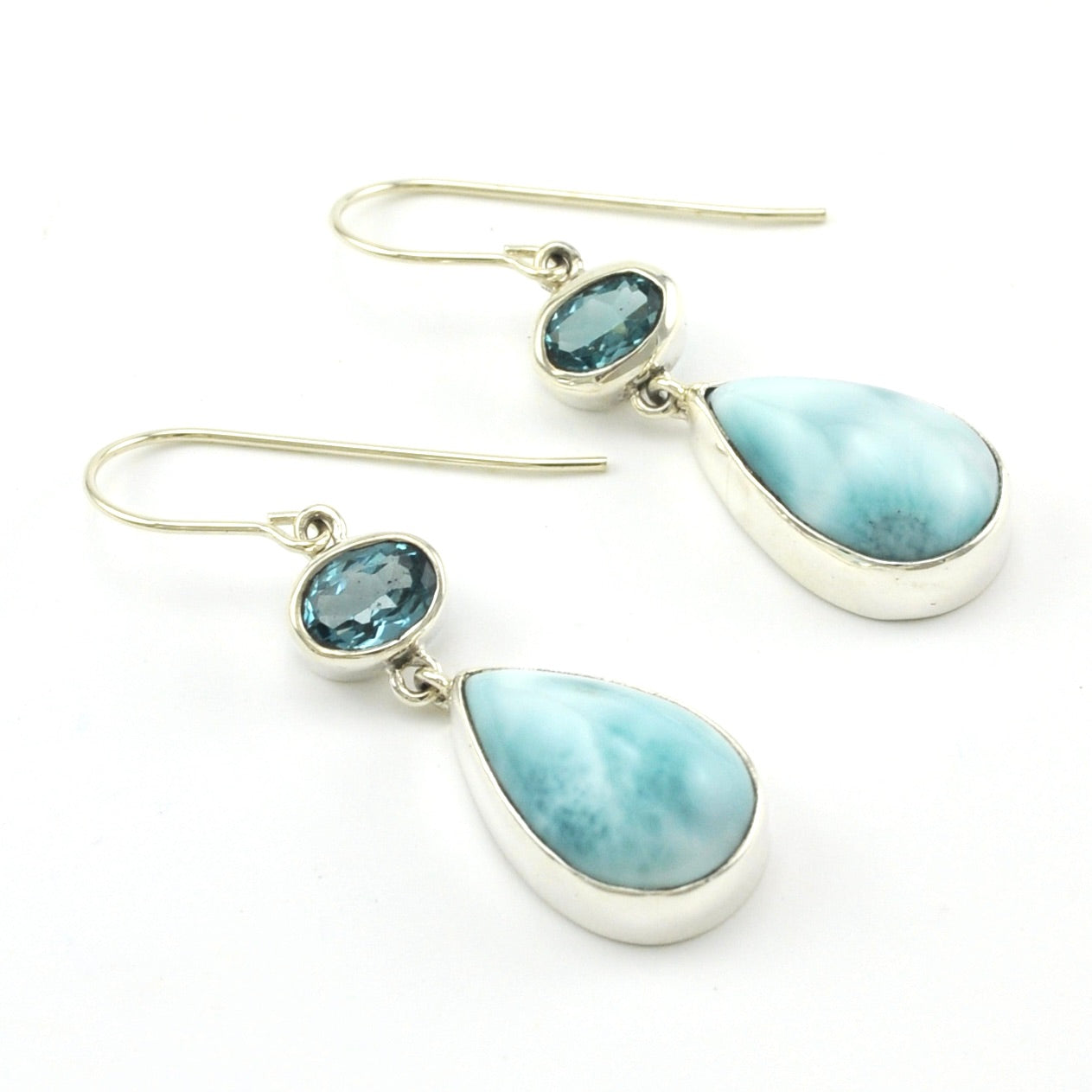 Sterling Silver Blue Topaz Oval Larimar Tear Earrings