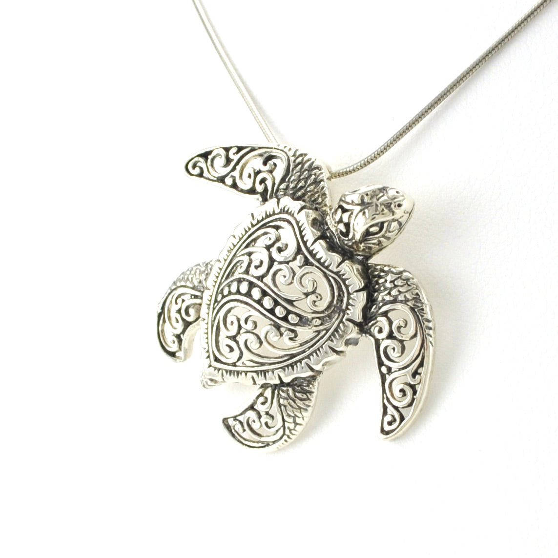 Sterling Silver Sea Turtle Bali Pendant
