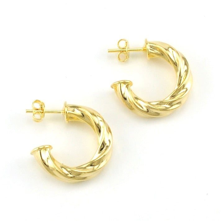 18k Gold Fill Twisted Half Hoop Earrings