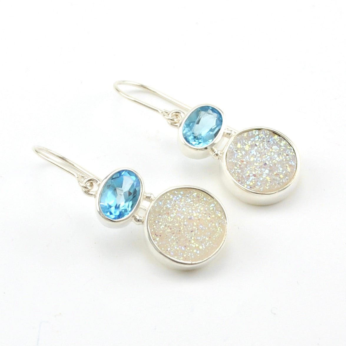 Sterling Silver Blue Topaz Druzy Agate Earrings