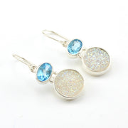 Sterling Silver Blue Topaz Druzy Agate Earrings