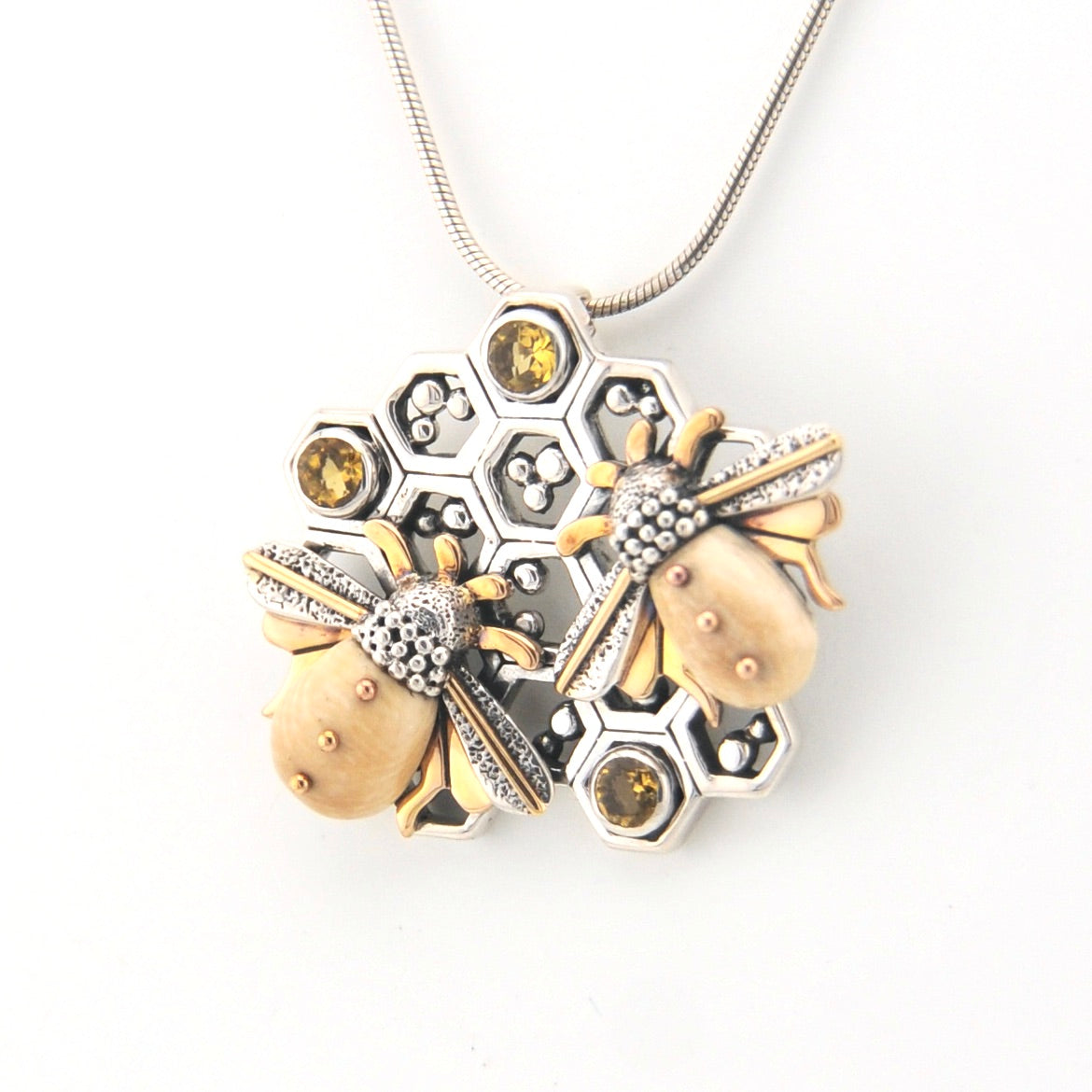 Sterling Silver Honey Hive Citrine Mammoth Ivory Pendant