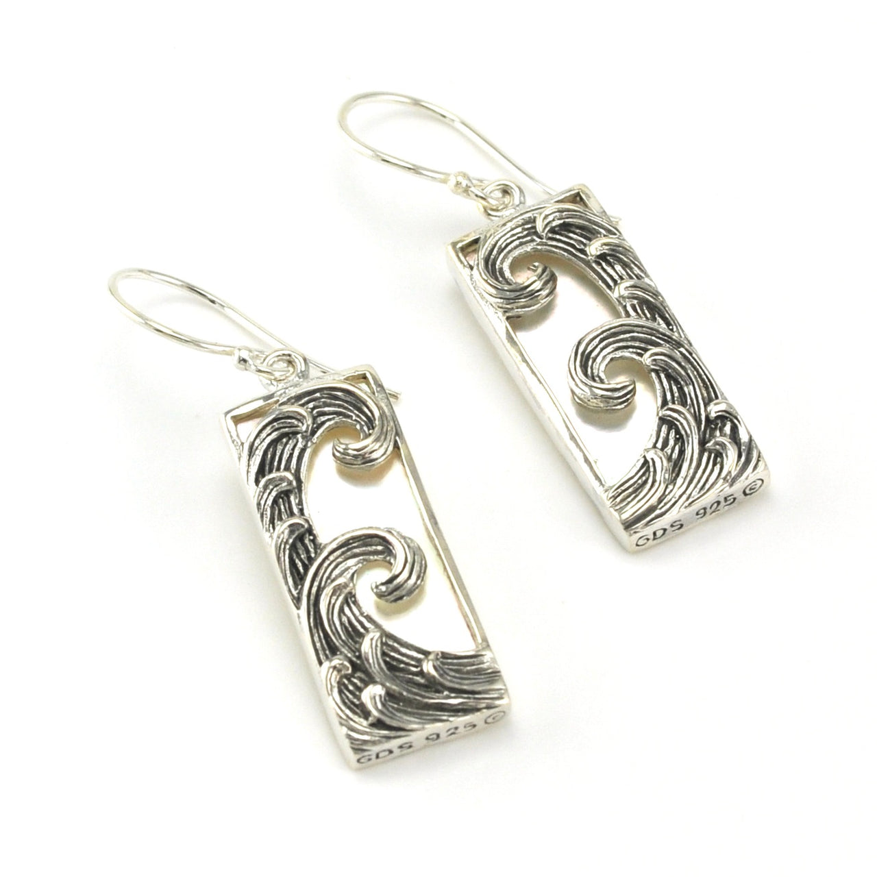 Sterling Silver Mother of Pearl Rectangle Wave Earrings