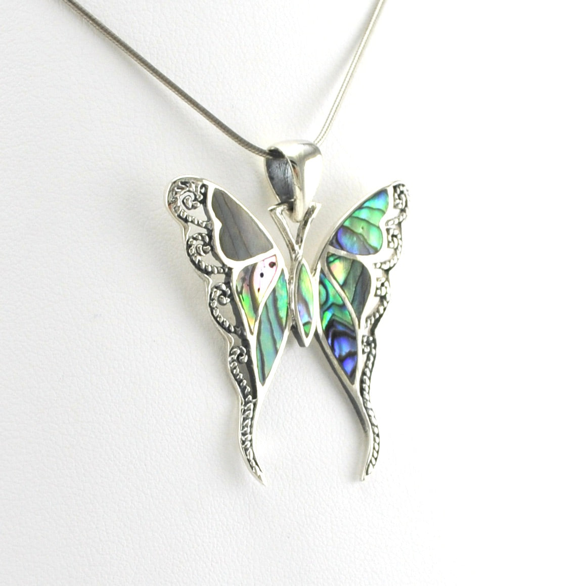 Alt View Sterling Silver Abalone Butterfly Pendant