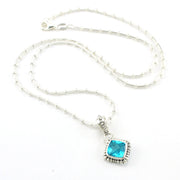 Sterling Silver Paraiba Quartz 8mm Offset Square Beaded Necklace