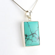 Side View Sterling Silver Turquoise Rectangle Pendant