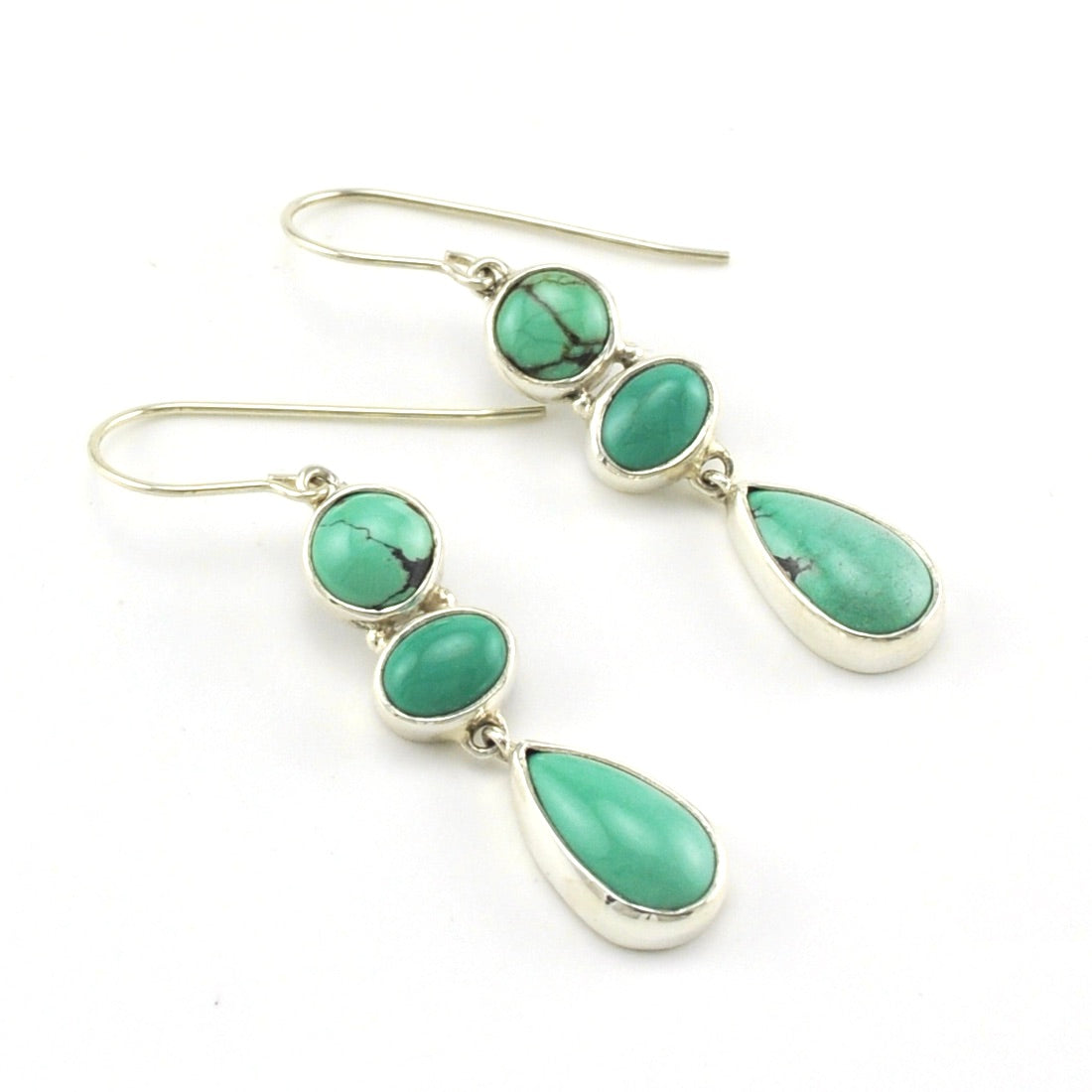 Sterling Silver 3 Turquoise Stone Dangle Earrings