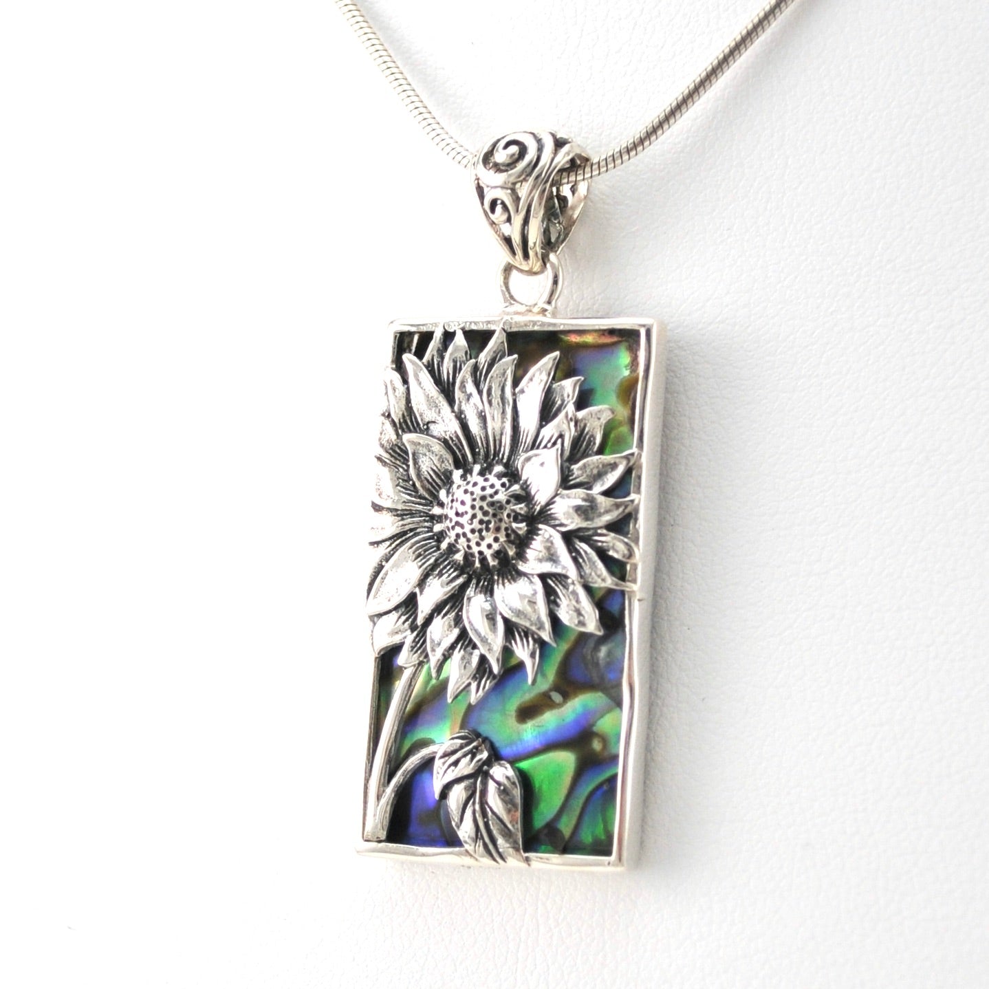 Silver Abalone Sunflower Pendant