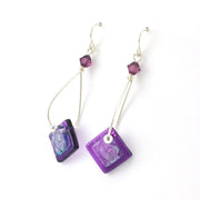 Side View Stricker Purple Fused Glass Square Drop Earrings