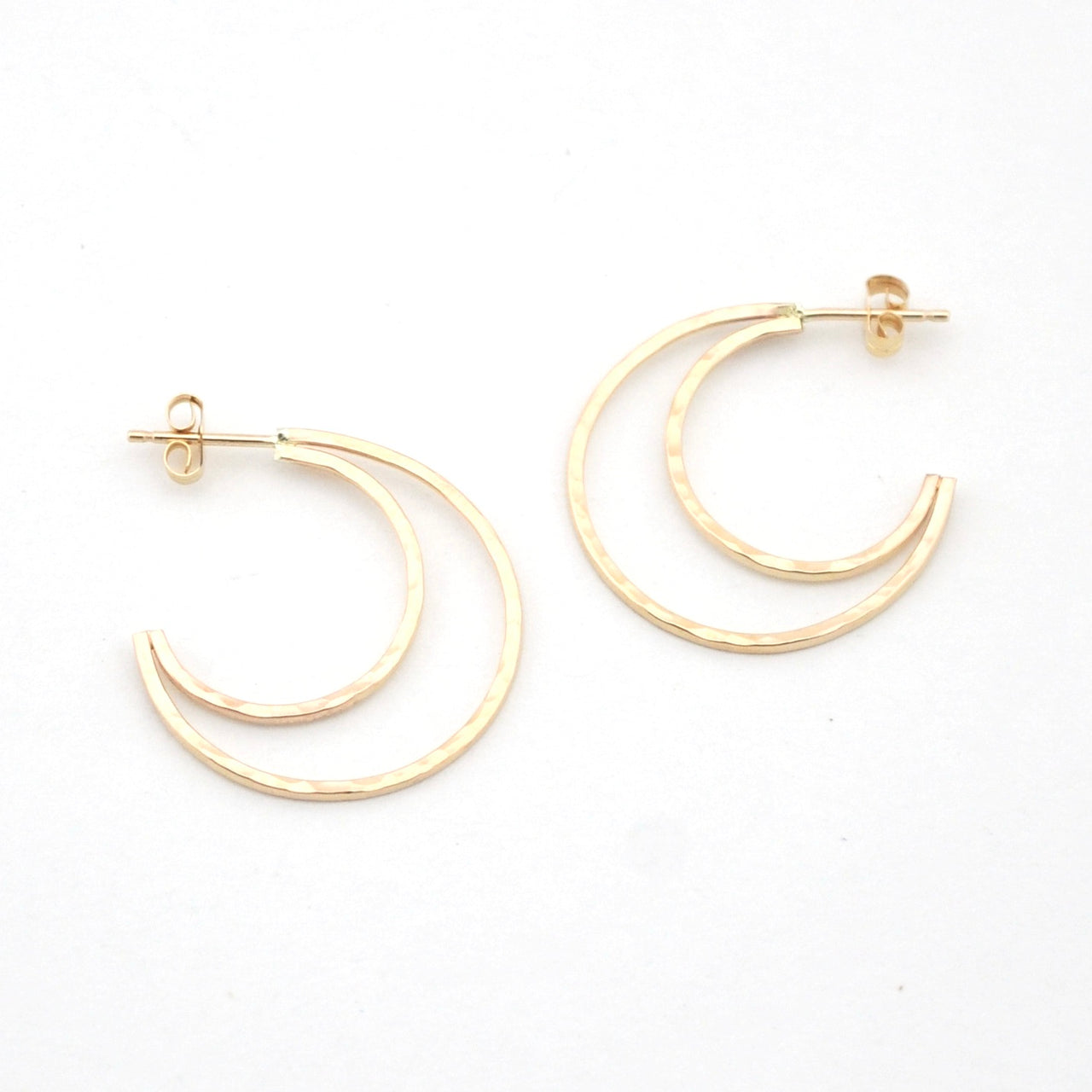 Gold Fill Hammered Crescent Post Hoop Earrings