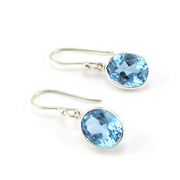 Sterling Silver Blue Topaz Oval Dangle Earrings