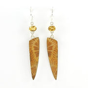 Alt View Sterling Silver Fossil Coral with Oval Citrine Dangle Earrings