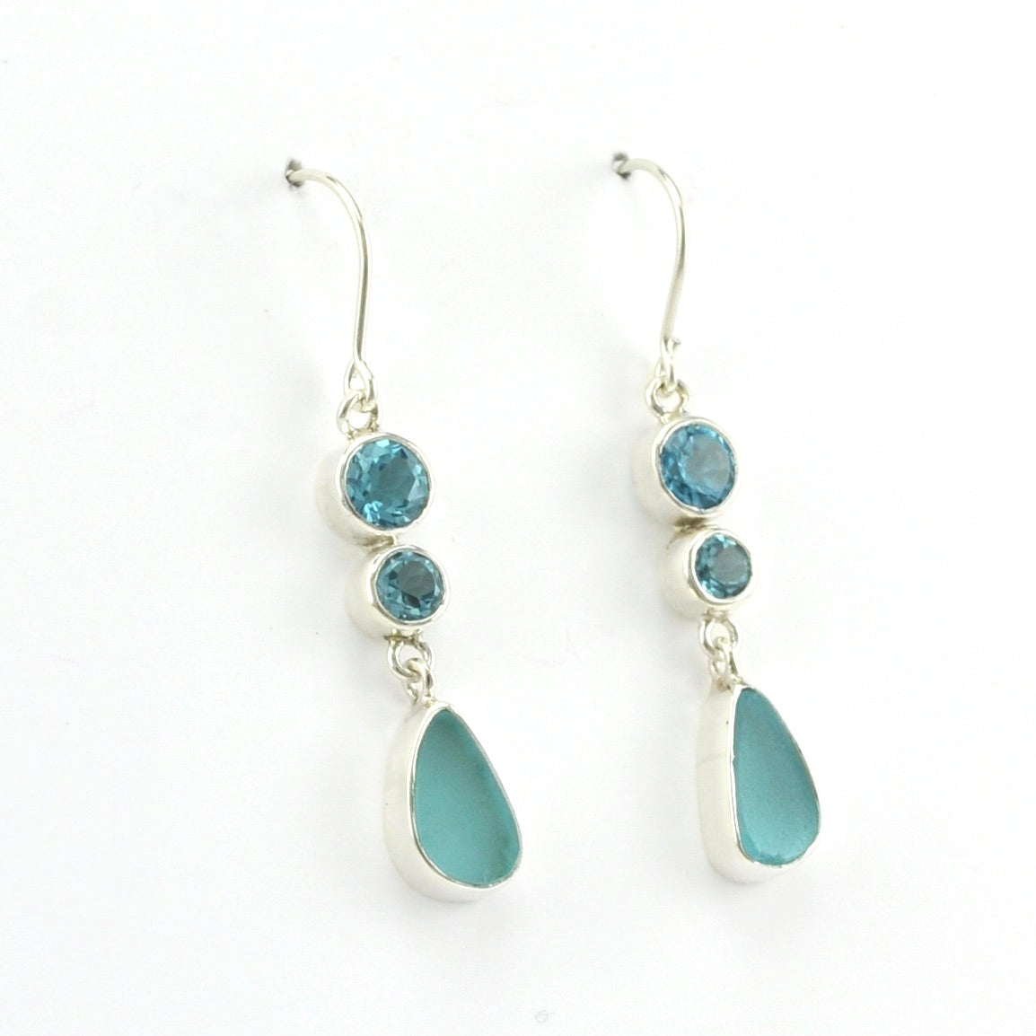 Alternate View Sterling Silver Blue Topaz Aqua Sea Glass Earrings