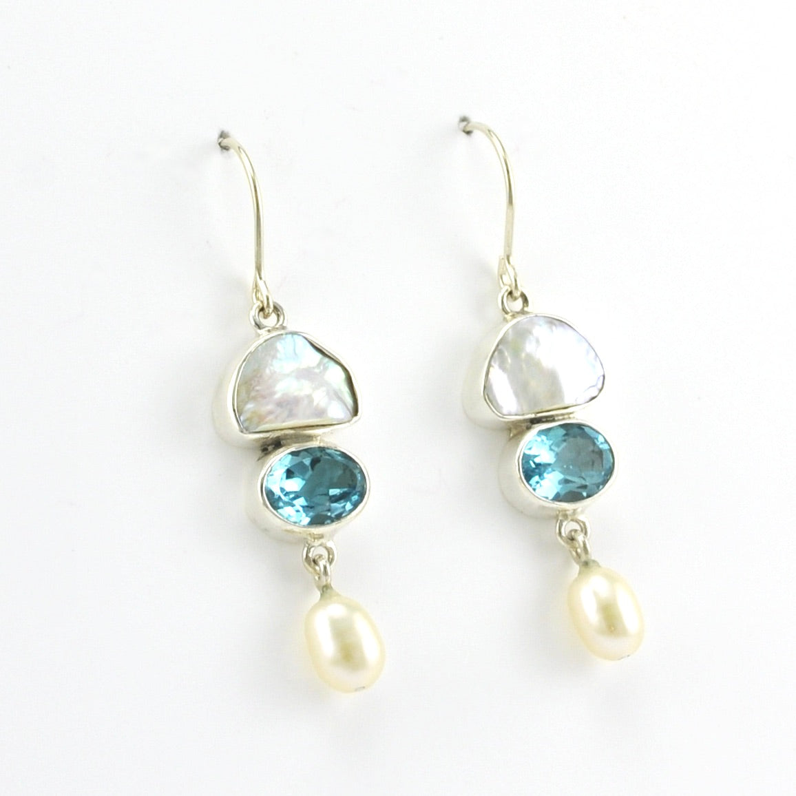 Alternate View Sterling Silver Keshi Pearl Topaz Pearl Drop Earrings