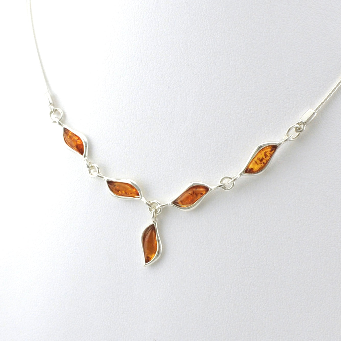 Alt View Sterling Silver Baltic Amber Wavy Marquise Necklace