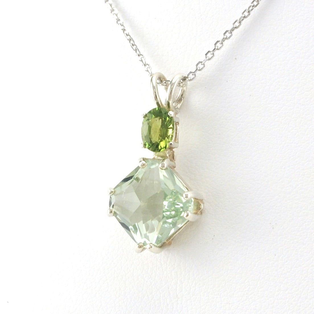 Sterling Silver Prasiolite with Green Tourmaline Necklace