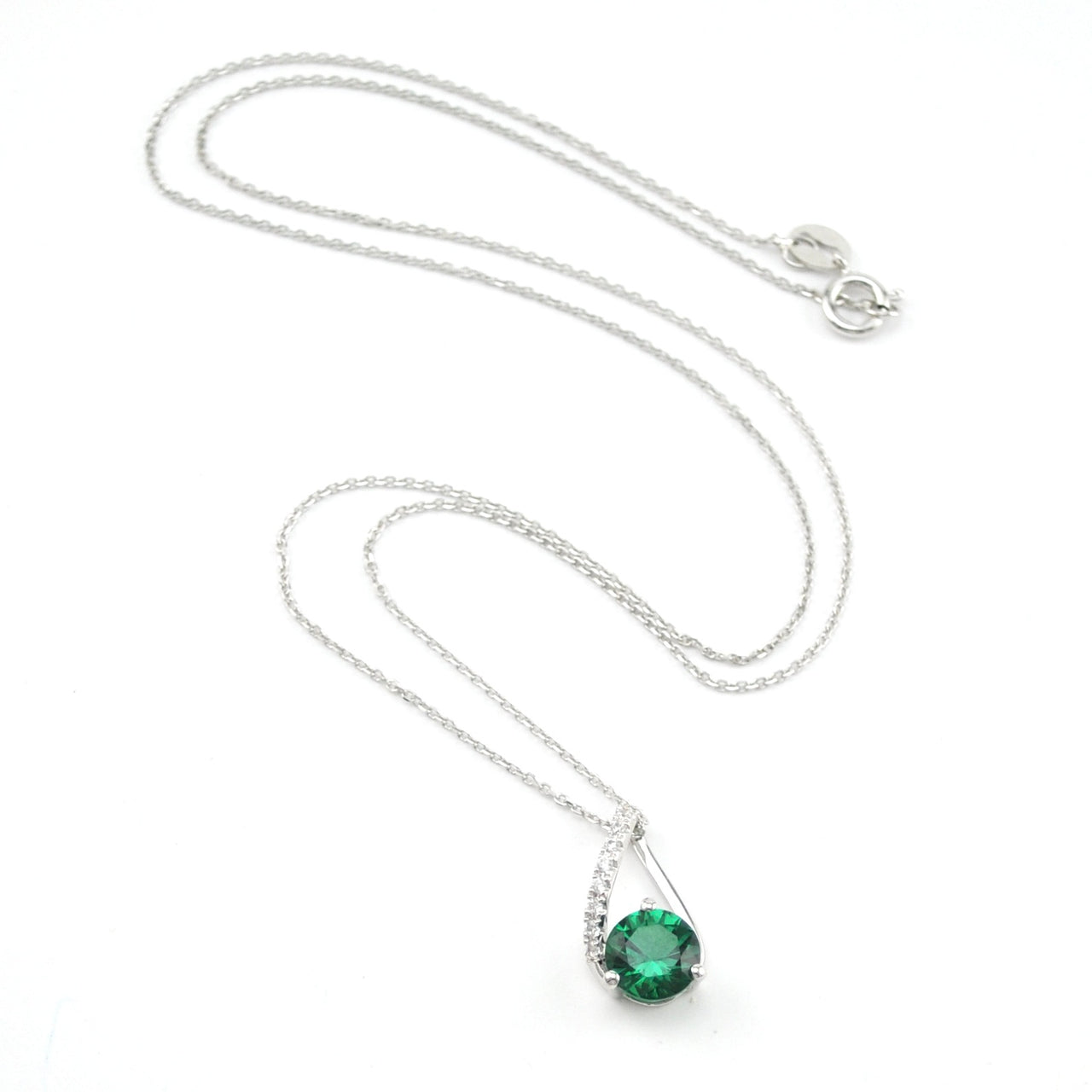 Sterling Silver Created Emerald 1.2ct CZ Necklace