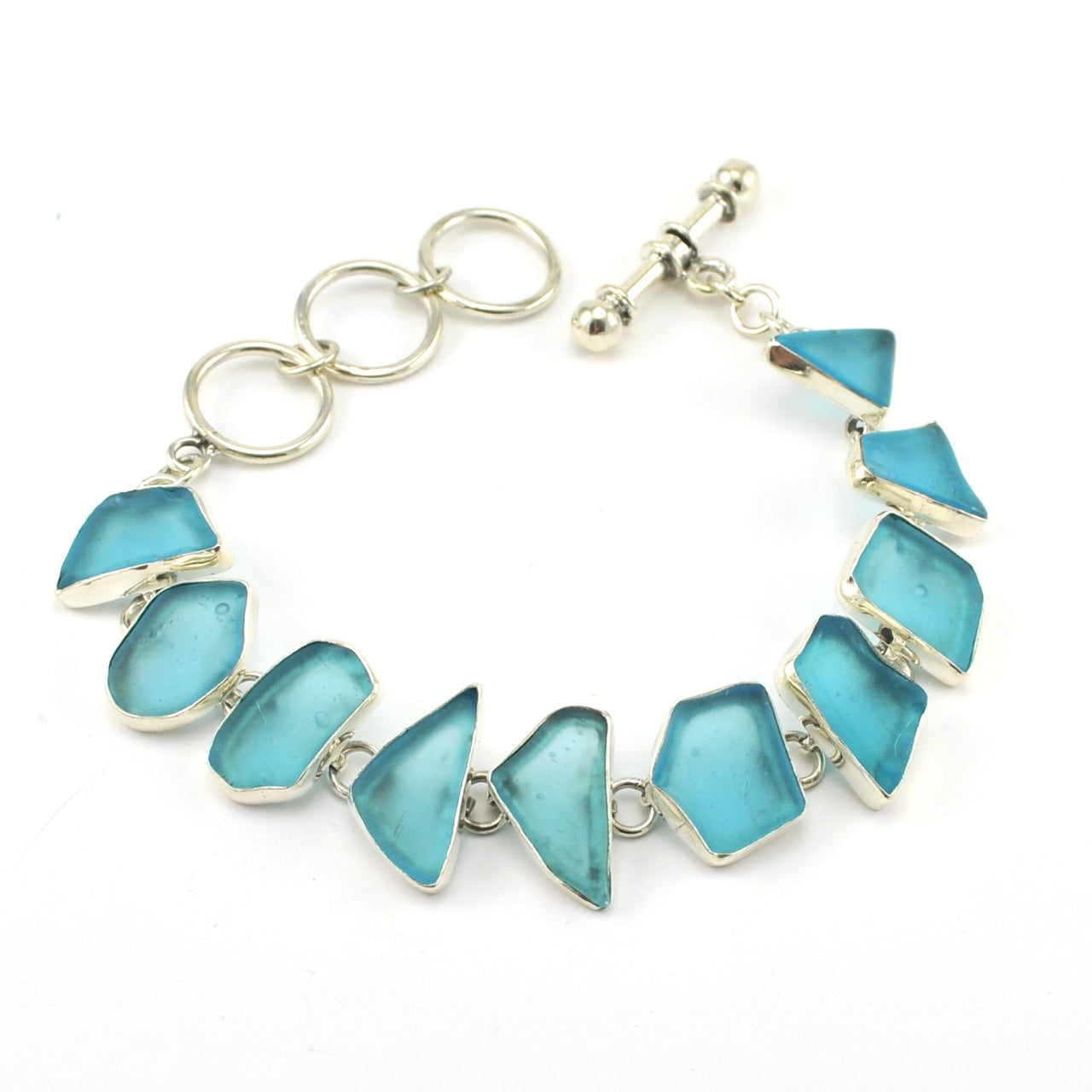 Sterling Silver Recycled Glass Aqua Toggle Bracelet