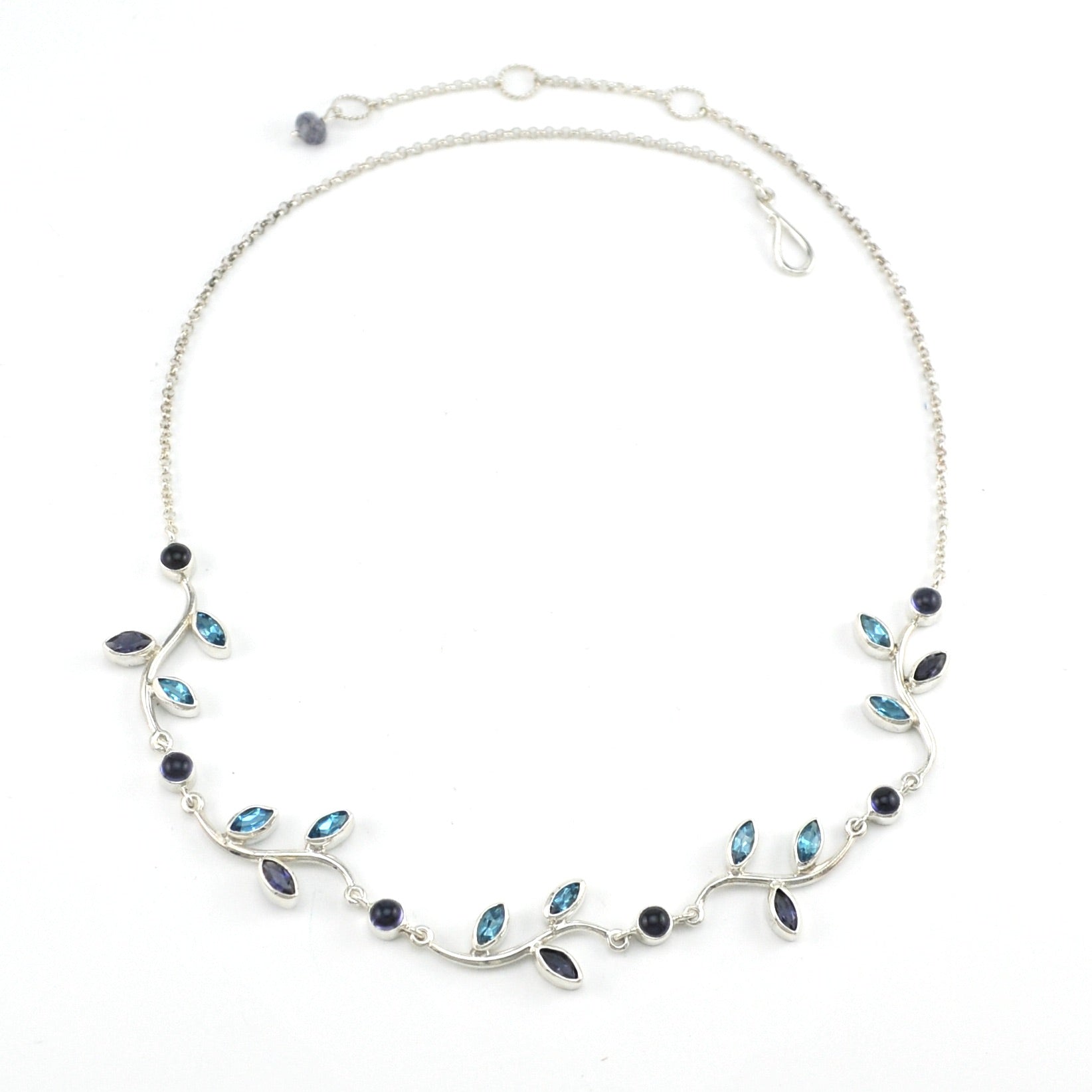 Silver Iolite Blue Topaz Branch Adjustable Necklace