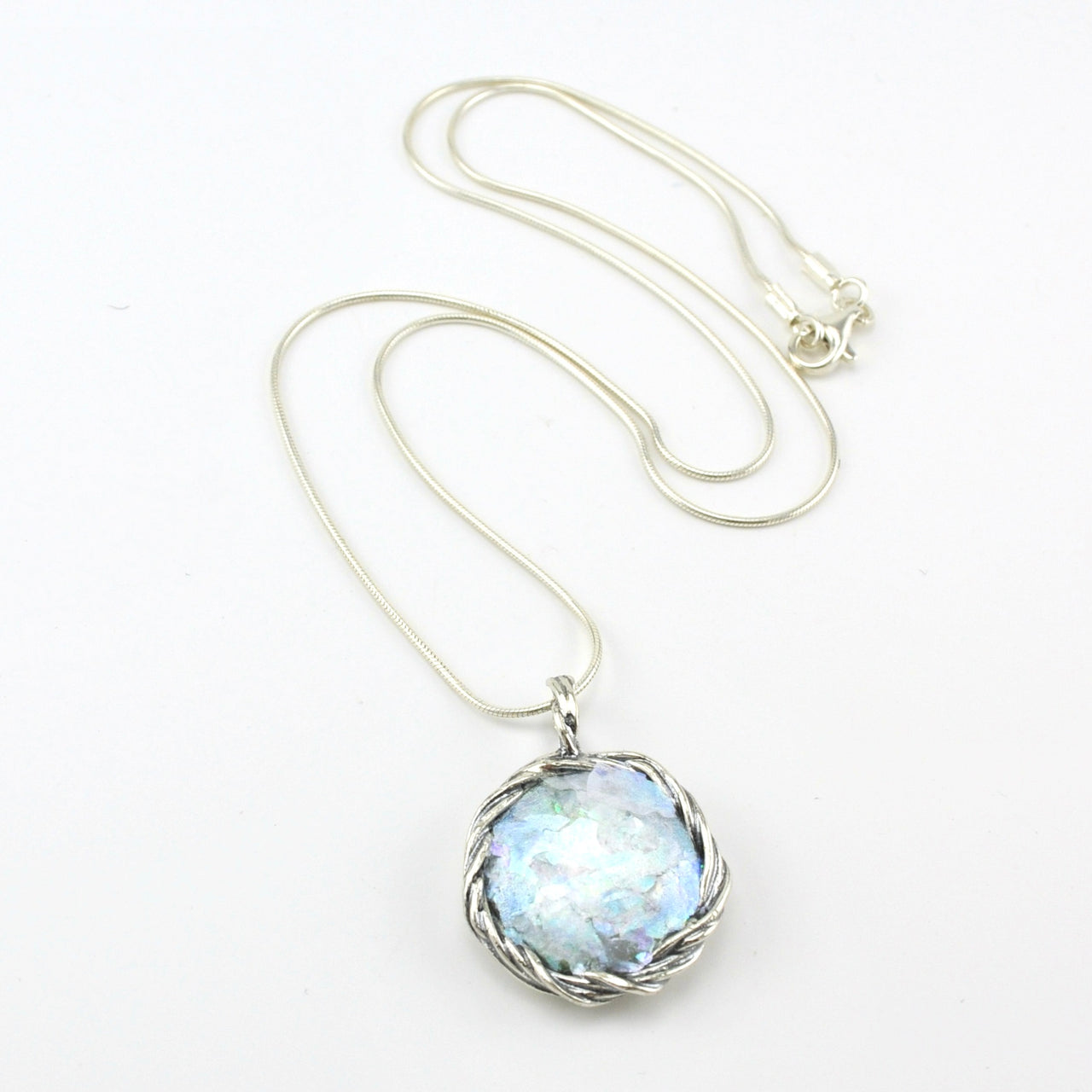 Sterling Silver Roman Glass Round Necklace