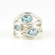 Sterling Silver Blue Topaz 3 Stone Ring