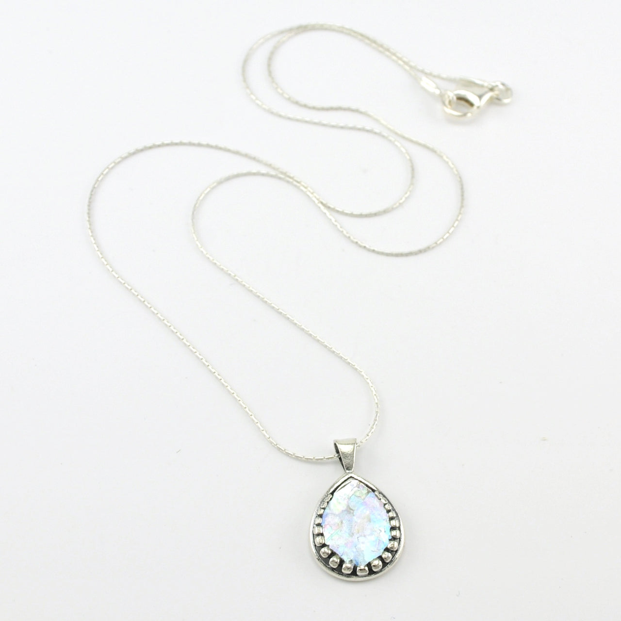 Sterling Silver Roman Glass Tear Necklace