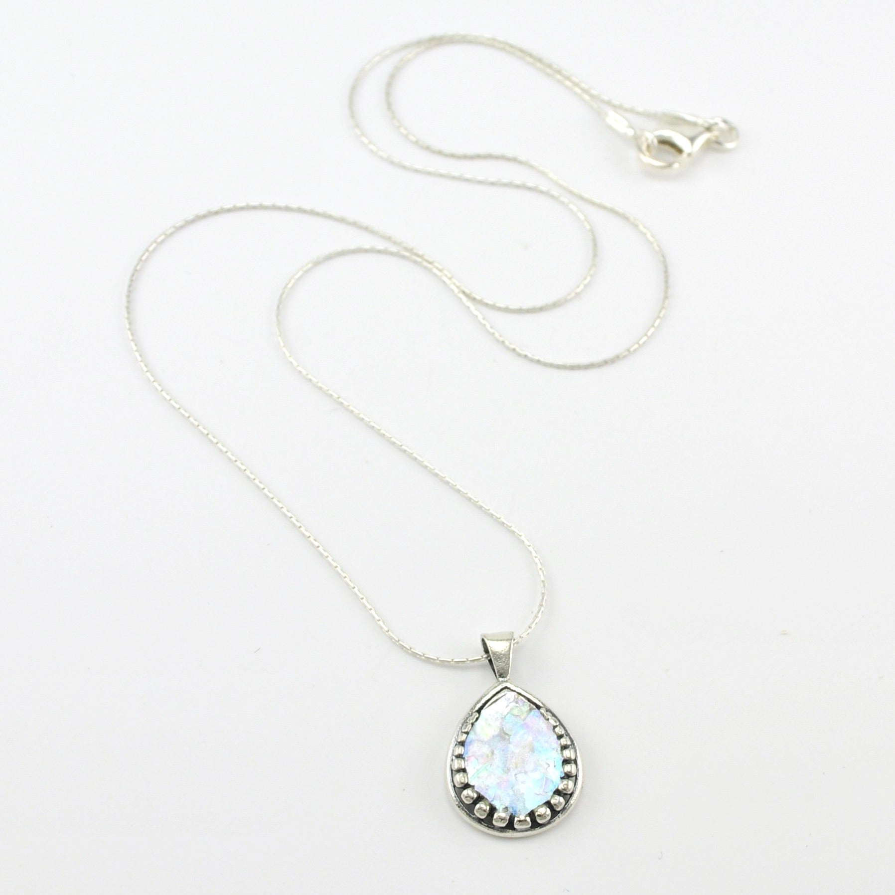 Sterling Silver Roman Glass Tear Necklace