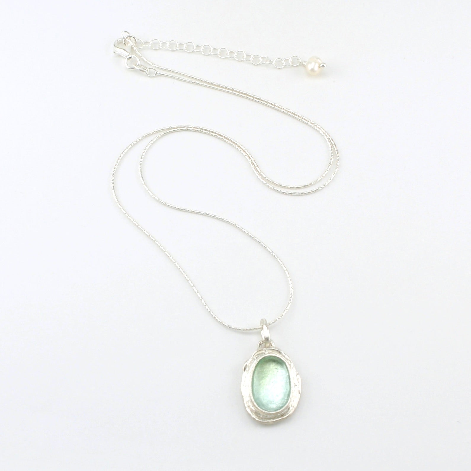 Sterling Silver Roman Glass Oval Necklace