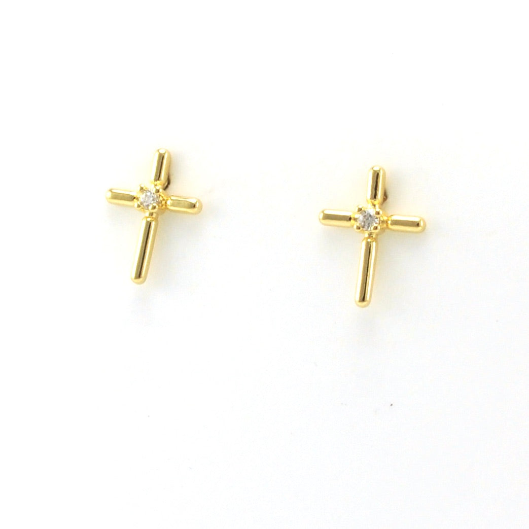 18k Gold Fill Cross with CZ Stud Earrings
