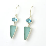 Side View Sterling Silver Blue Topaz Aqua Sea Glass Dangle Earrings