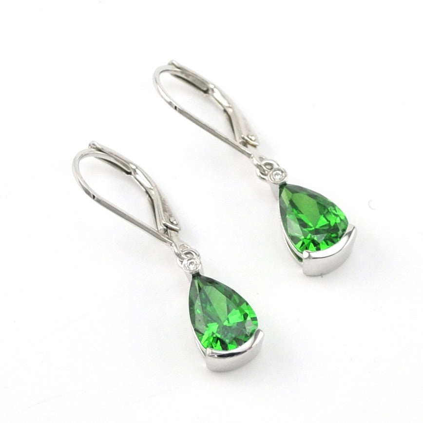 Silver Created Emerald 4ct Tear Cubic Zirconia Earrings