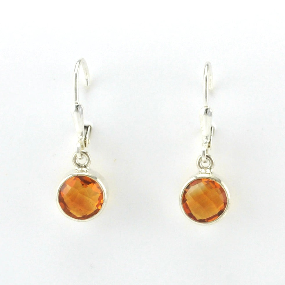 Alt View Sterling Silver Citrine 7mm Round Dangle Earrings