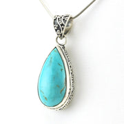 Sterling Silver Arizona Turquoise 12x22mm Tear Bali Pendant