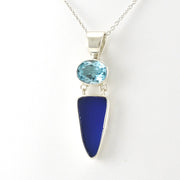 Side View Sterling Silver Blue Topaz Sea Glass Necklace