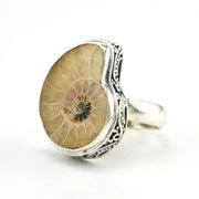 Sterling Silver Ammonite Bali Ring