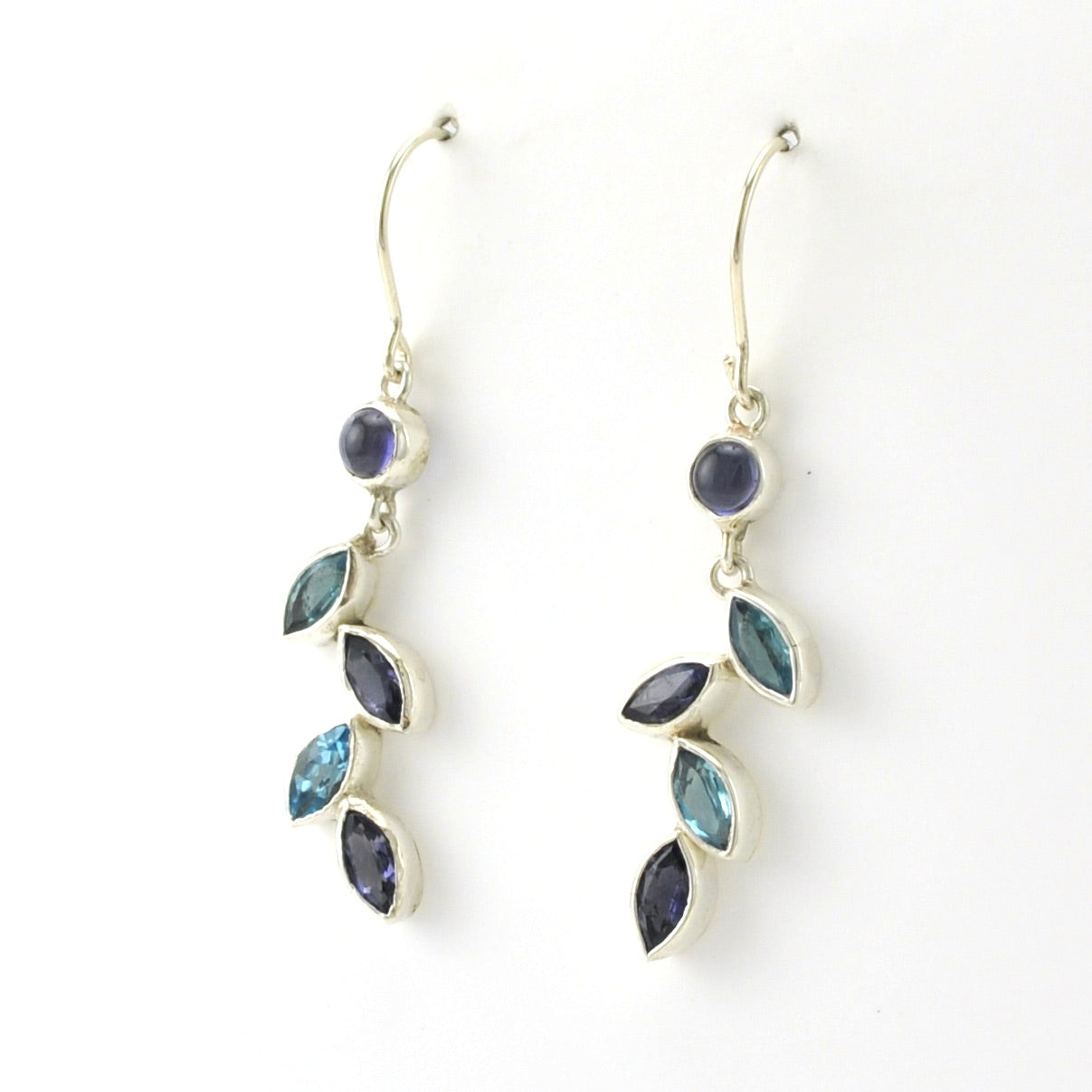Side View Sterling Silver Iolite Blue Topaz Marquise Earrings